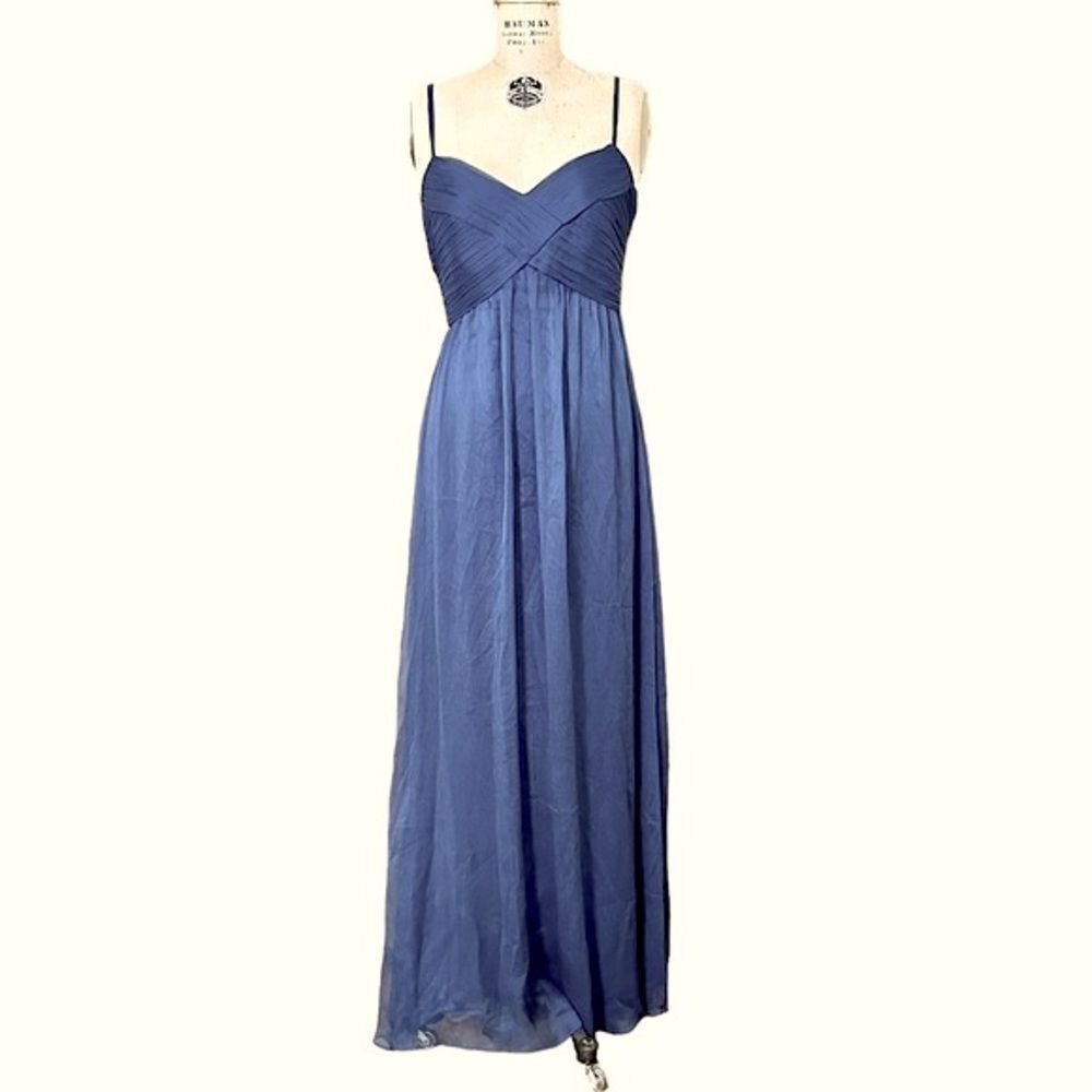 BHLDN Navy Blue Brigitte Sheered Waist Chiffon Maxi Prom Dress Size Medium